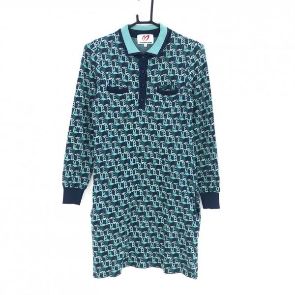 マスターバニー ニットワンピース グリーン×ネイビー ロゴ総柄