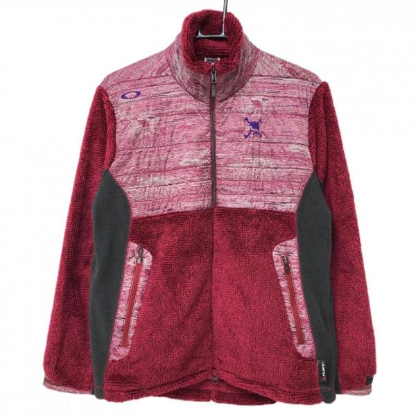 OAKLEY　切り替えニットジャケット　ゴルフジャケット 超美品】オークリー 切替ボアジャケット ボルドー×グレー ロゴ刺しゅう