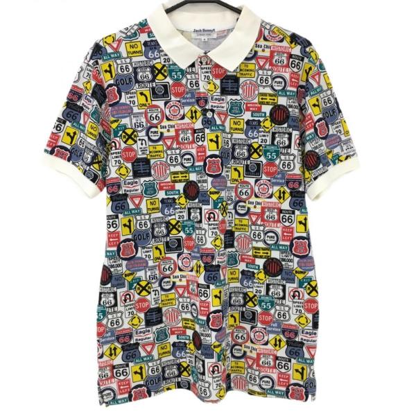 ジャックバニー 半袖ポロシャツ 白×マルチ 総柄 メンズ 6(XL ) ゴルフ