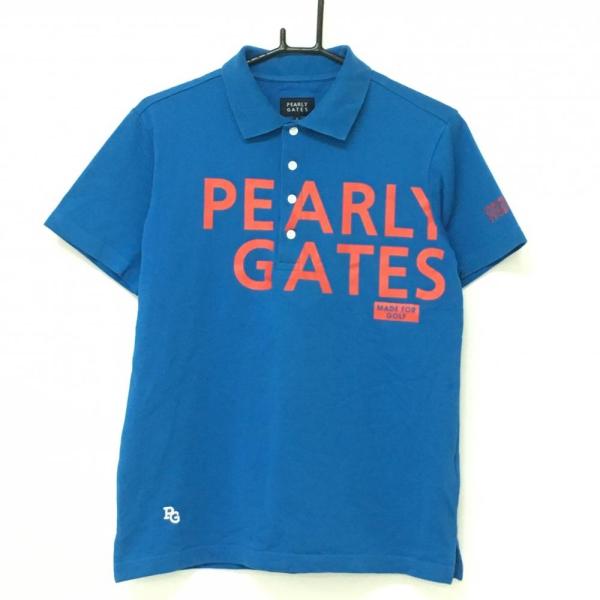 PEARLY GATES（パーリーゲイツ） 半袖ポロシャツ ブルー×レッド