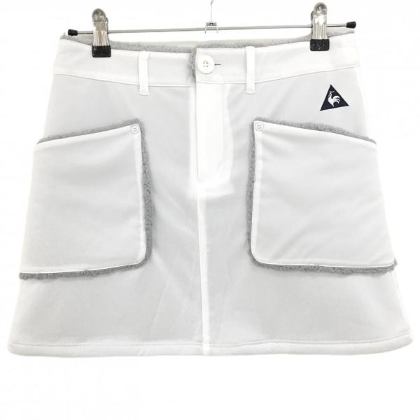 ルコック スカート 白×グレー 裏地ボア ロゴ刺しゅう レディース