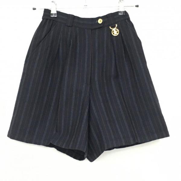 マンシングウェア キュロットスカート ダークネイビー×白 ストライプ柄 ロゴ刺しゅう レディース S ゴルフウェア Munsingwear（美品）