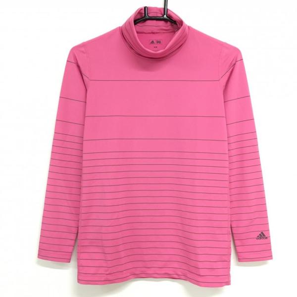 N adidas アディダス タートルネックニットセーター ピンク ゴルフ 長袖 アディダス タートルネックセーター ピンク×白 ニット ウール混