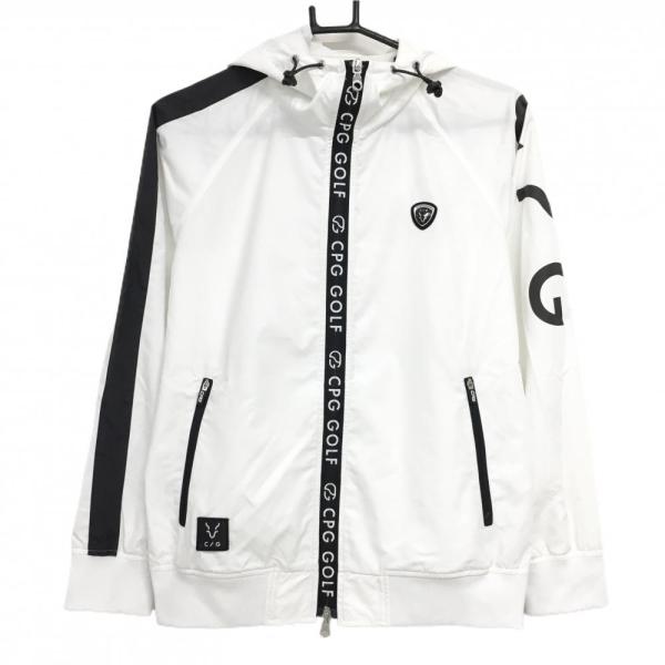 シーピージー ジップパーカー 白×黒 薄手 撥水 UVカット ウィンド