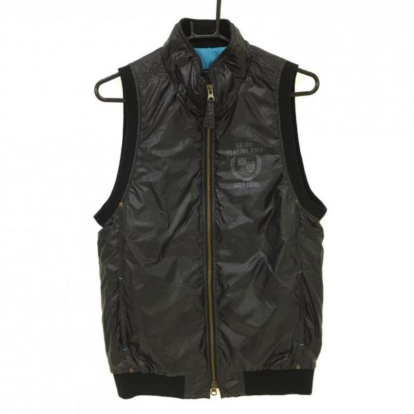 ラッセルノ 中綿ベスト 黒×グレー バックプリント レディース M ゴルフ