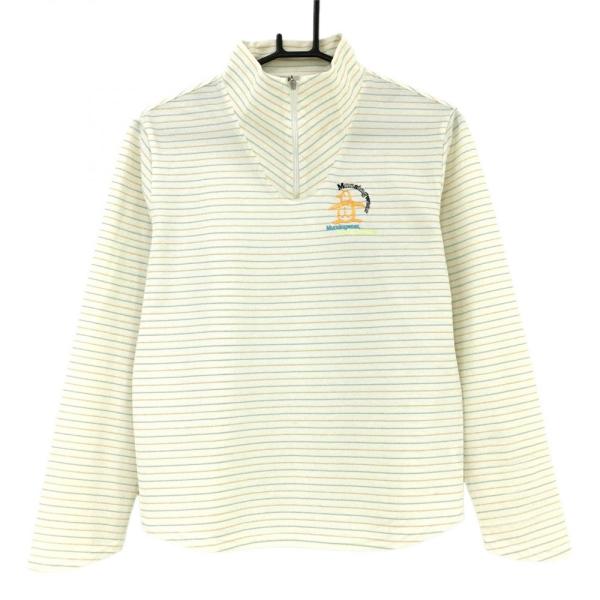 マンシングウェア 長袖ハイネックシャツ アイボリー×オレンジ ボーダー  レディース Ｌ ゴルフウェア Munsingwear