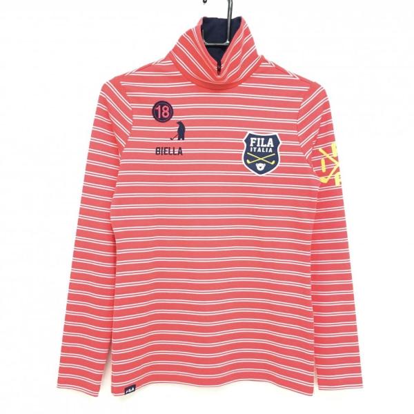 フィラゴルフ 長袖ハイネックシャツ レッド×白 ボーダー  レディース Ｍ ゴルフウェア FILA GOLF