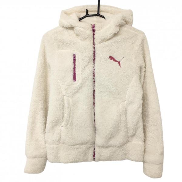 プーマ ボアパーカー 白×ピンク 裏地微起毛 ブルゾン レディース L