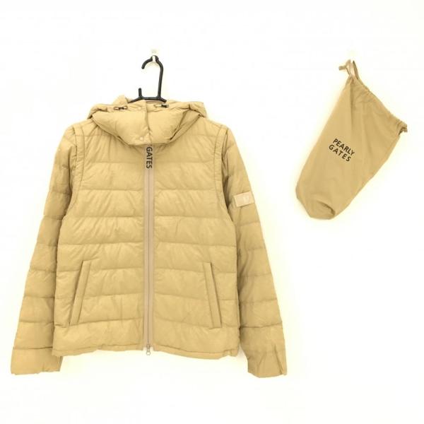 【美品】パーリーゲイツ 4WAYダウンジャケット ベージュ袖フード着脱可 収納袋 美品】パーリーゲイツ 4WAYダウンジャケット ベージュ 袖フード着脱可