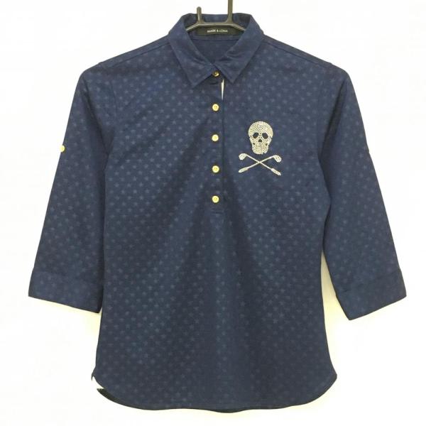 【美品】MARK & LONA スカル ストーン ポロシャツ ネイビー MARK&LONA マークアンドロナ 七分袖ポロシャツ ネイビー 星地