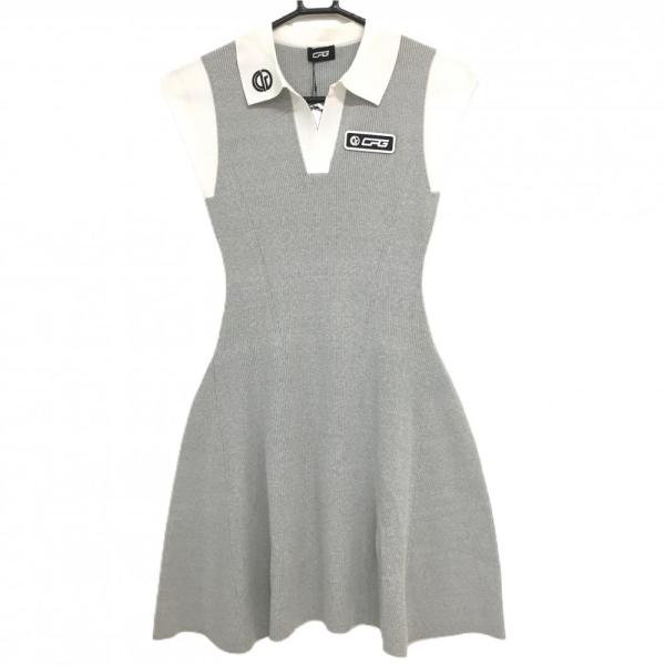 CPG ノースリーブワンピース シーピージー ニットノースリーブワンピース ライトグレー×白