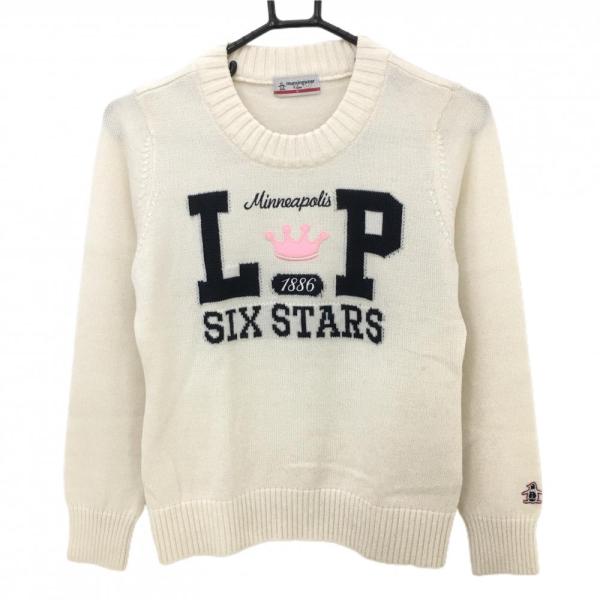 美品】マンシングウェア セーター 白×黒 身頃ロゴ柄 ニット