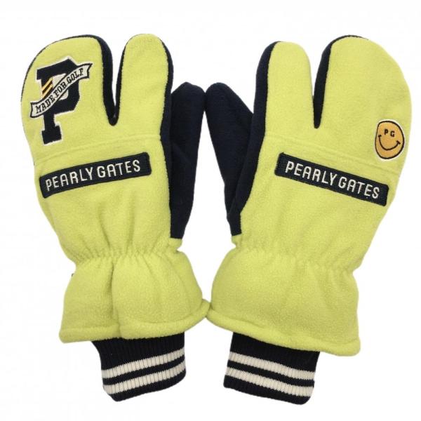 美品】パーリーゲイツ 手袋 フリースミトングローブ ライムグリーン