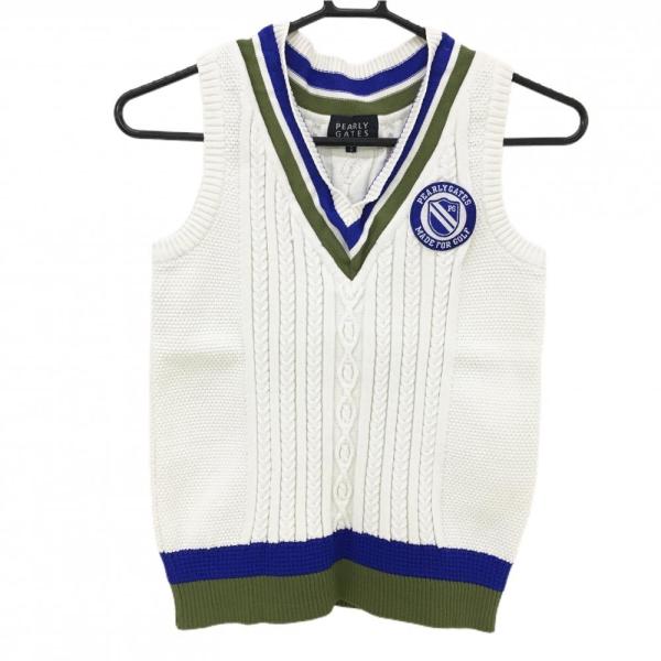 PEARLY GATES（パーリーゲイツ） ニットベスト 白×ブルー×カーキ V