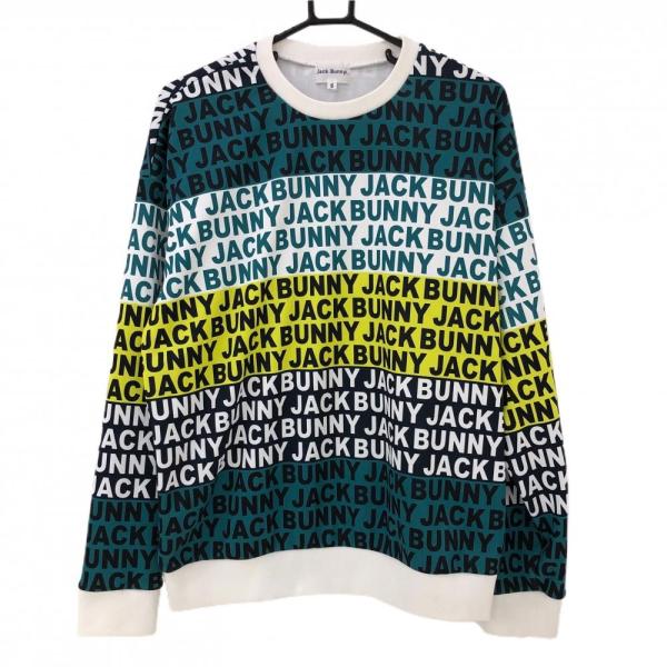 ジャックバニー トレーナー 白×グリーン ロゴ総柄 メンズ 5(L) ゴルフ 