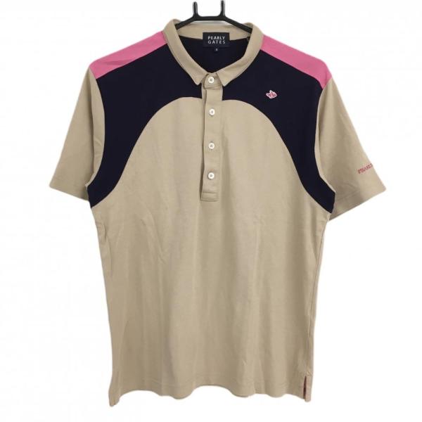 PEARLY GATES（パーリーゲイツ） 半袖ポロシャツ ベージュ×ネイビー