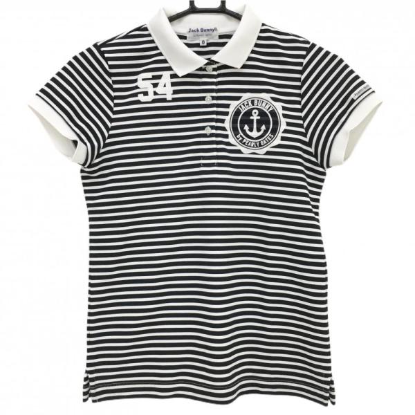 【Jack Bunny!!】半袖ポロシャツ 白×青ボーダー レディース 2(L) Jack Bunny!!（ジャックバニー） 半袖ポロシャツ 白×ネイビー ボーダー