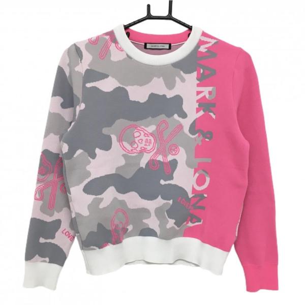 専用　MARK & LONA ニット 迷彩 カモフラ ピンク 36 日本製 マークアンドロナ セーター ピンク×グレー 一部カモフラ スカル 迷彩