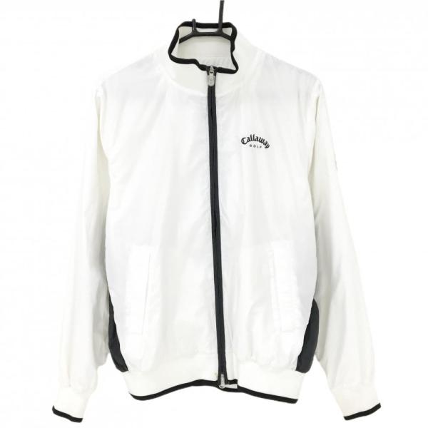 キャロウェイ 薄手ジャケット ホワイト/ブラック キャロウェイ ジャケットブルゾン 白×黒 メッシュ裏地 胸ロゴ刺しゅう