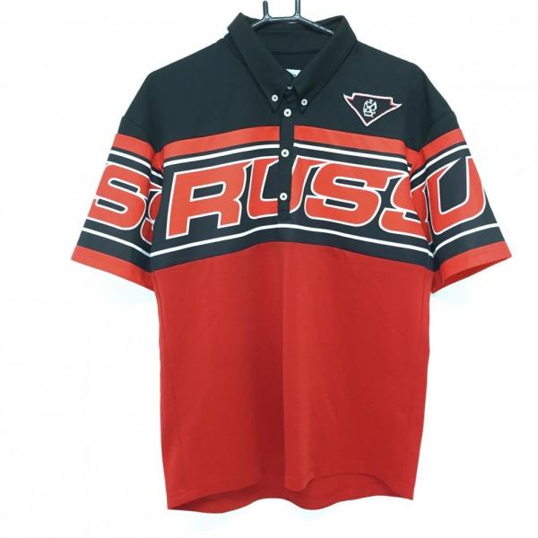 Russeluno ラッセルノ ルチャマスク 半袖 ポロシャツ ゴルフ ウェア ラッセルノ 半袖ポロシャツ 黒×レッド ルチャマスク ビッグロゴ