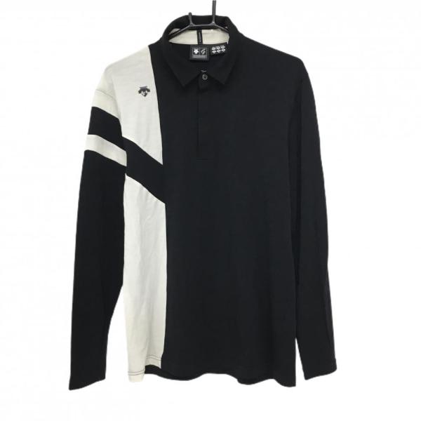 DESCENTE デサントゴルフ 長袖ポロシャツ 黒×白 ウール混 中田 DESCENTE デサントゴルフ 長袖ポロシャツ 黒×白 ウール混 中田