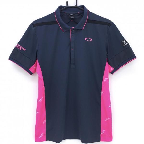 【未使用品】オークリー OAKLEY ゴルフウェア ポロシャツ 半袖 OAKLEY（オークリー） 半袖ポロシャツ ネイビー×ピンク 袖下・サイド