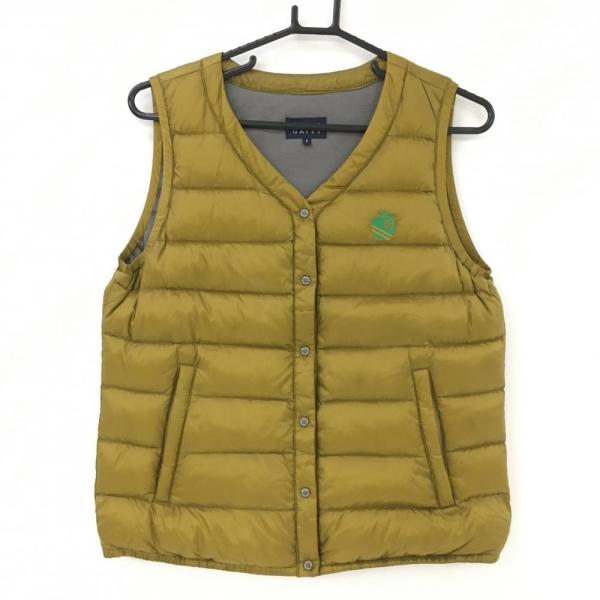 パーリーゲイツ ダウンベスト イエローブラウン Vネック スナップ