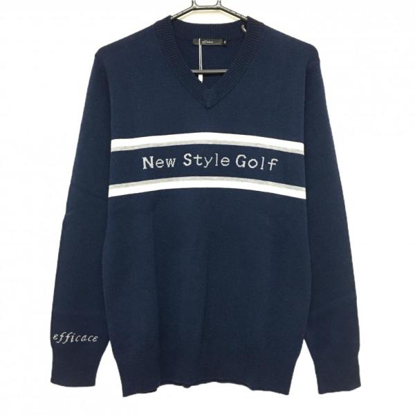新品】エフィカス Vネックセーター ネイビー×グレー New Style Golf