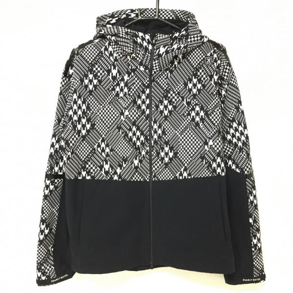 超美品】パーリーゲイツ 異素材パーカー 黒×白 総柄 切替 千鳥調