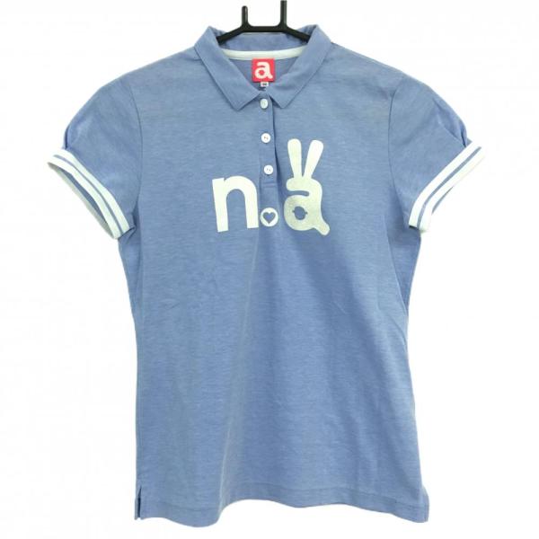 【美品】アルチビオ ポロシャツ 半袖 38サイズ archivio アルチビオ 半袖ポロシャツ ブルー×白 ロゴラメ