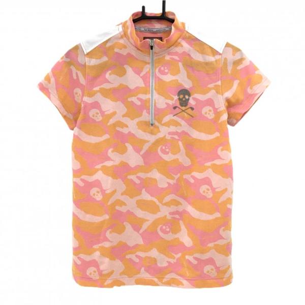 MARK&LONA（マークアンドロナ） 半袖ハイネックシャツ オレンジ×ピンク