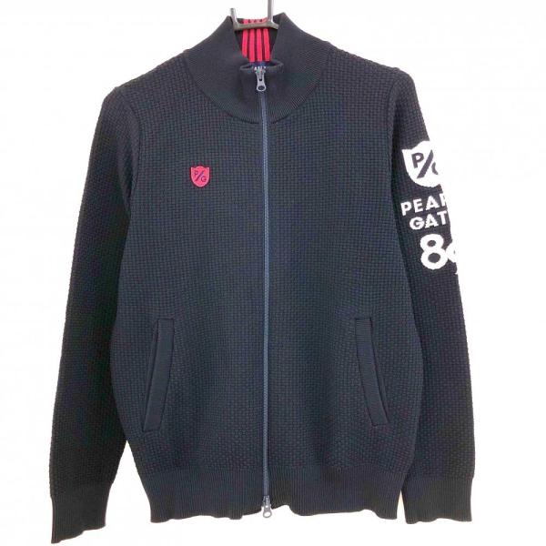 美品　パーリーゲイツ　ニットジャケット　白×紺 超美品】パーリーゲイツ ニットジャケット ネイビー×白 袖ロゴ