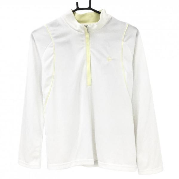 【美品】ルコック 長袖ハイネックシャツ 白×イエロー ハーフジップ レディース L ゴルフウェア le coq sportif