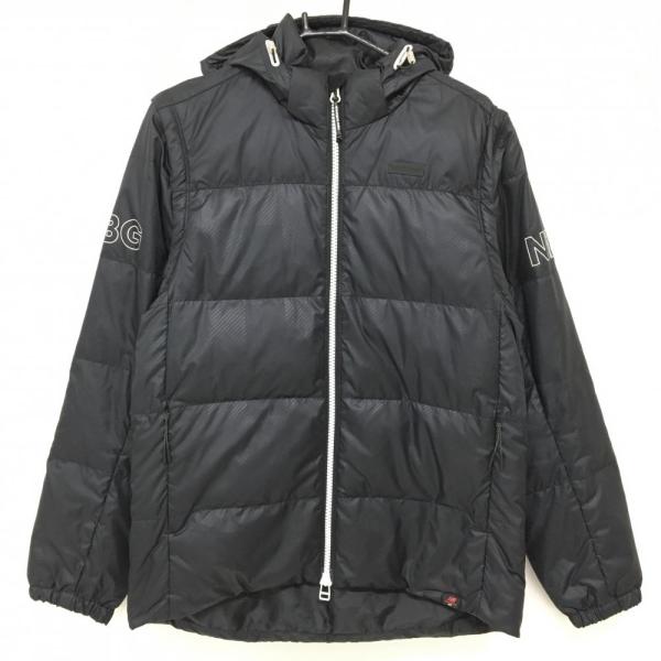 美品】ニューバランスゴルフ 4WAYダウンジャケット 黒 地模様 袖フード