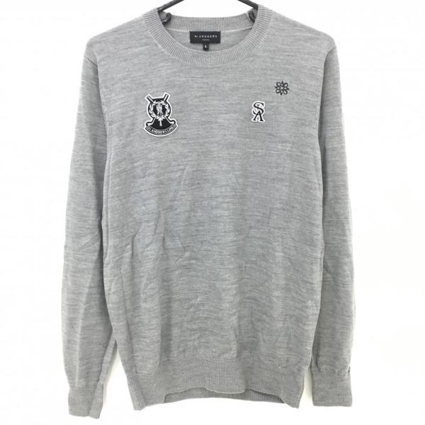 サイズ：LL ST ANDREWS セントアンドリュース 042-0270053 ウール混 ニット セーター ワッペン  グレー系 [240101484212] ゴルフウェア メンズ ストスト St ANDREWS 【超美品】セントアンドリュース セーター 杢グレー ロゴ