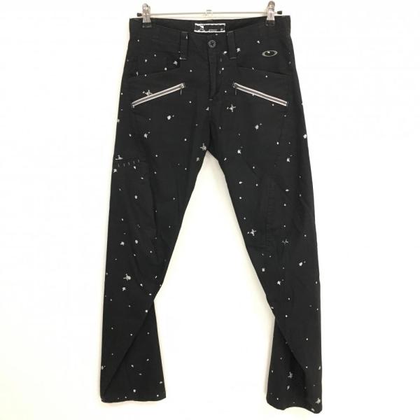 OAKLEY cotton wide pants 立体裁断 ロゴ刺繍 黒 M OAKLEY（オークリー） パンツ 黒×白 ペイント柄刺しゅう 立体裁断