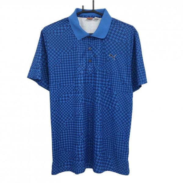 PUMA 【美品】プーマ 半袖ポロシャツ ライトブルー×ブルー 千鳥