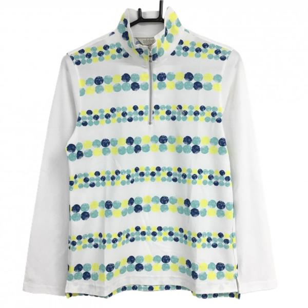 adabat ドット柄 ハイネック長袖シャツ adabat アダバット 長袖ハイネックシャツ 白×ブルー×イエロー