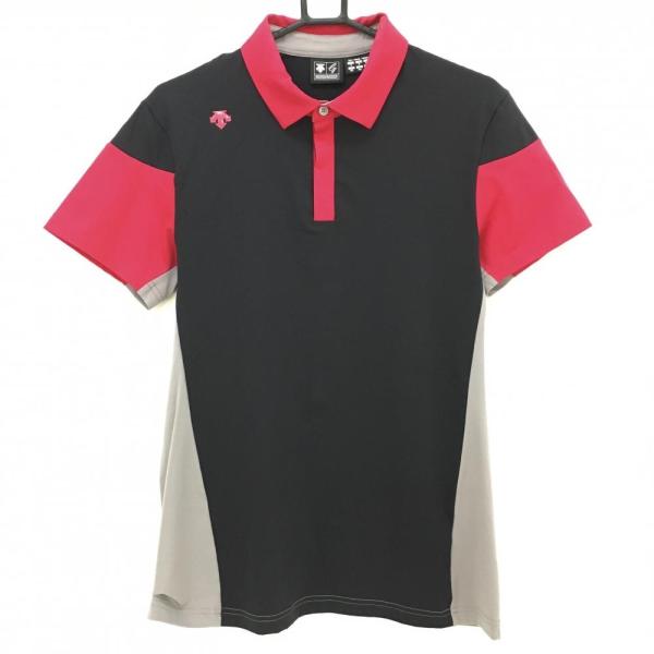 DESCENTE GOLF デサントゴルフ 半袖ポロシャツ 黒×ピンク バイ DESCENTE GOLF デサントゴルフ 半袖ポロシャツ 黒×ピンク バイ