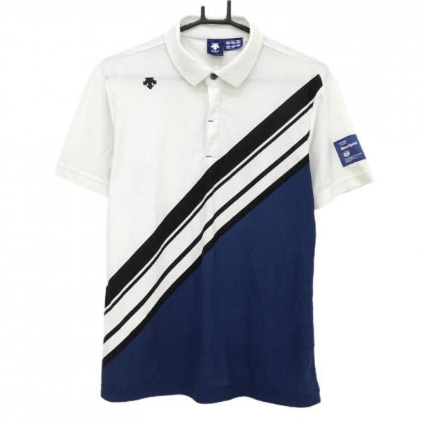 DESCENTE GOLF デサントゴルフ 半袖ポロシャツ 白×黒×ブルー