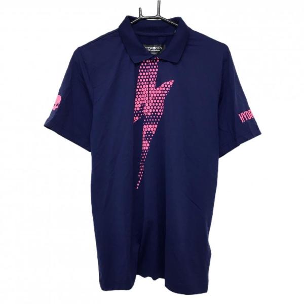 HYDROGEN GOLF ポロシャツ M ネイビー ピンク イナズマ HYDROGEN（ハイドロゲン） 【美品】ハイドロゲン 半袖ポロシャツ