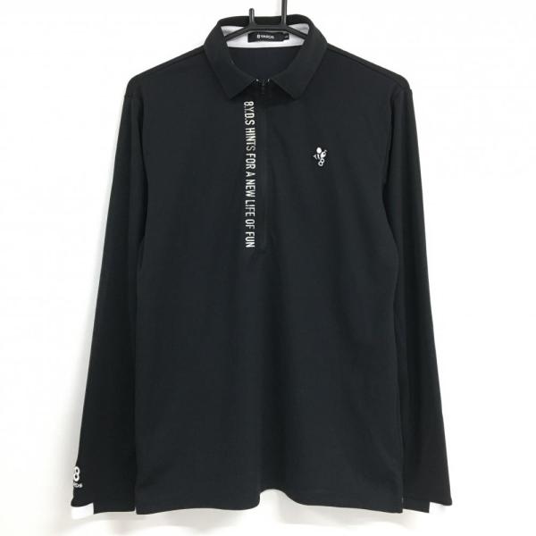ハチヤーズ 長袖ポロシャツ 黒×白 ハーフジップ ロゴワッペン ハチヤーズ 長袖ポロシャツ 黒×白 ハーフジップ ロゴワッペン