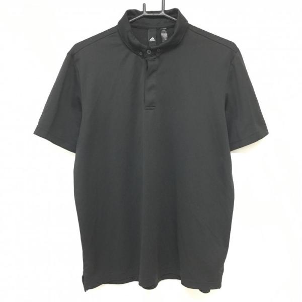 adidas アディダス 半袖ポロシャツ 黒×白 ボタンダウン 袖ロゴ