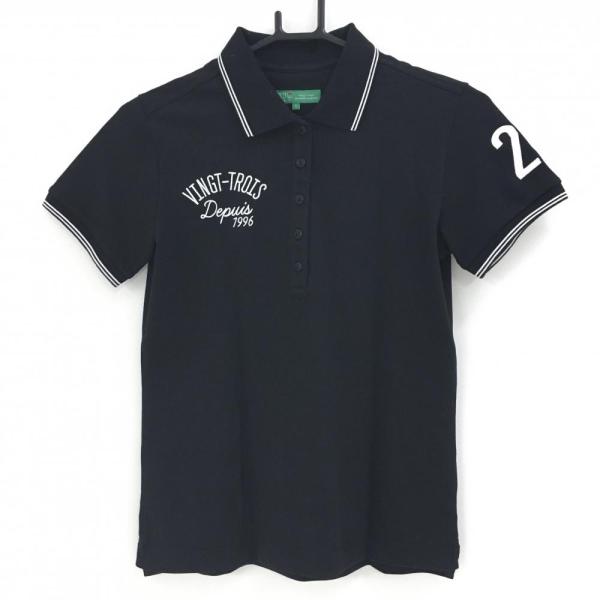 23区GOLF 23区ゴルフ 半袖ポロシャツ 黒×白 襟袖口ライン レディース 1