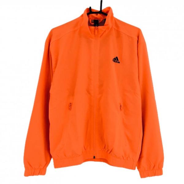 超美品　adidas オレンジ メッシュ ゴルフシャツ adidas アディダス 半袖ハイネックシャツ オレンジ 織生地 一部