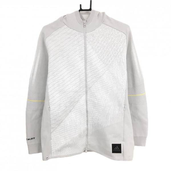 adidas（アディダス） ニットジップパーカー ライトグレー×白 身頃地