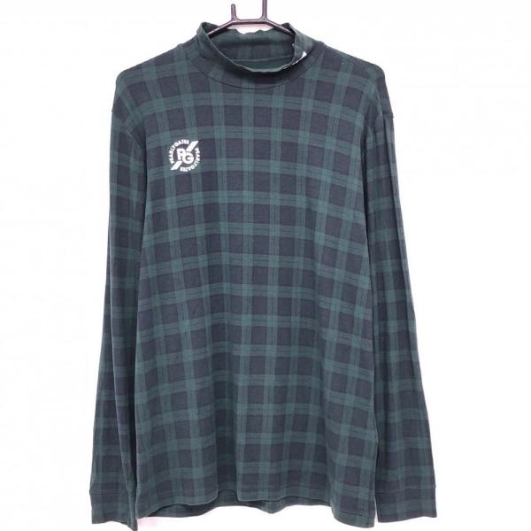 パーリーゲイツ 長袖ハイネックシャツ グリーン×ネイビー チェック 微起毛 メンズ 6(XL) ゴルフウェア PEARLY GATES