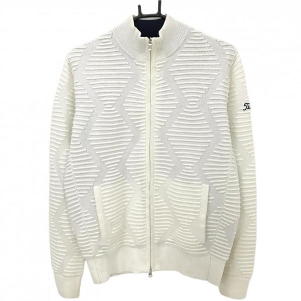 Titleist（タイトリスト） ニットジャケット 白 ロゴネイビー ダイヤ調
