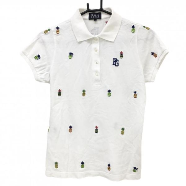PEARLY GATES パイナップル柄 半袖ポロシャツ M PEARLY GATES パーリーゲイツ 半袖ポロシャツ 白×マルチカラー