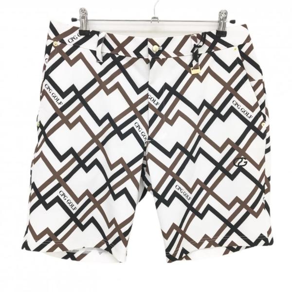 新品】CPG ハーフパンツ 白×ブラウン 総柄 立体ロゴ バック